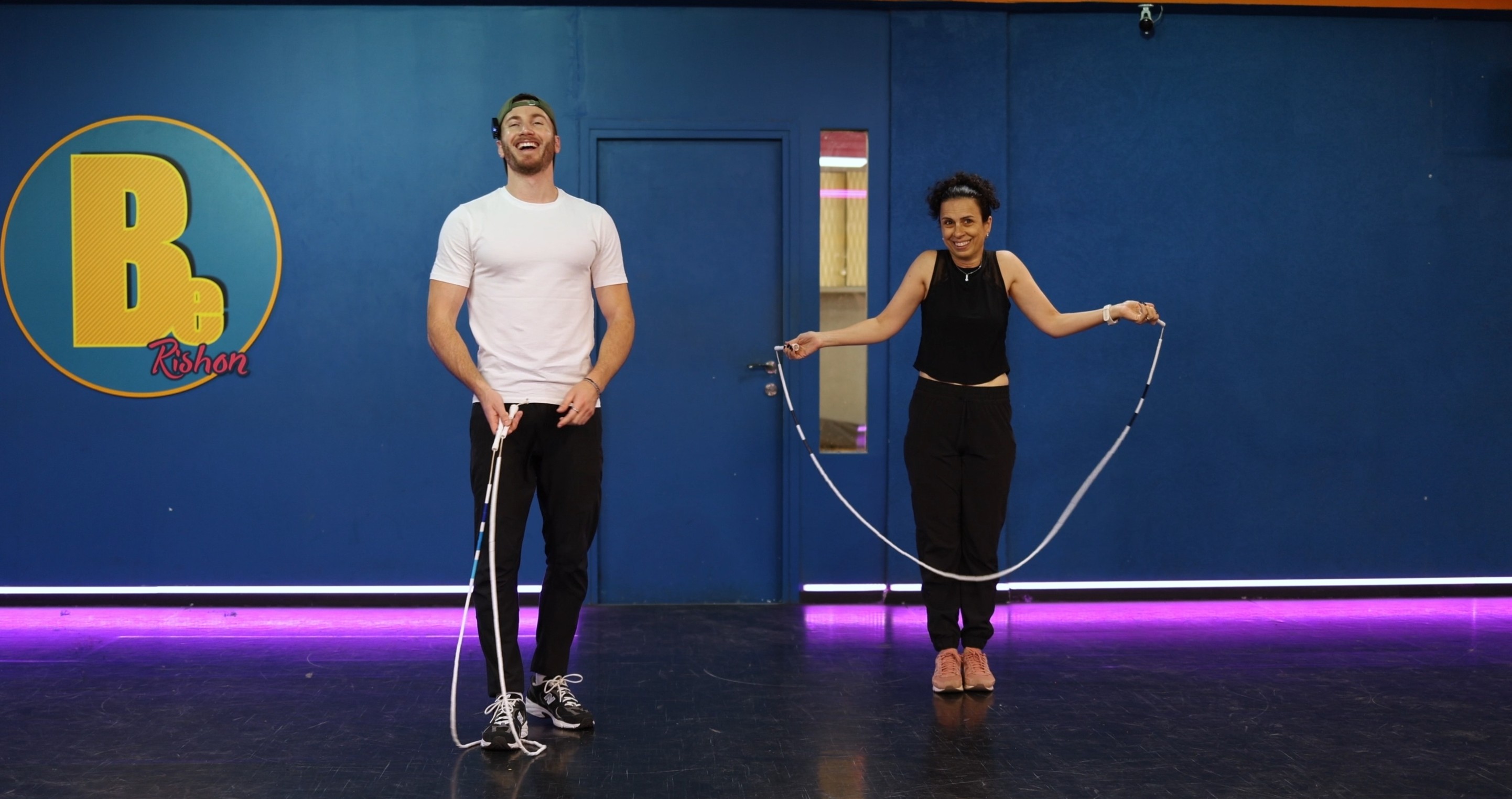 Michael Lerner coaching a jump rope session in the studio